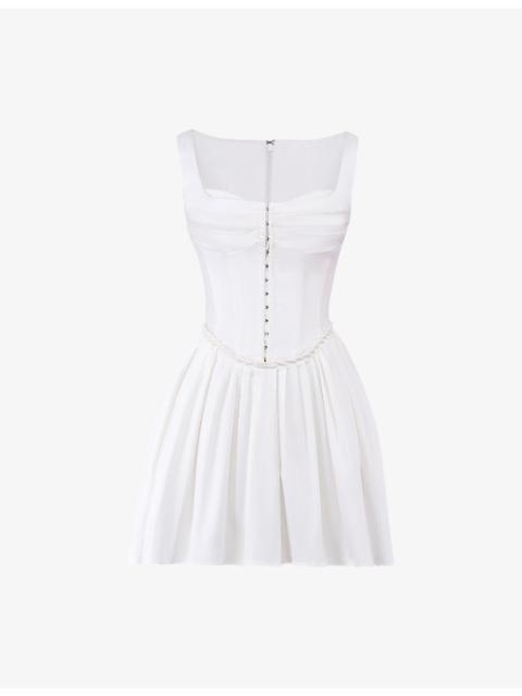 House of CB Cupid Square-Neck Pleated Stretch-Cotton Mini Dress