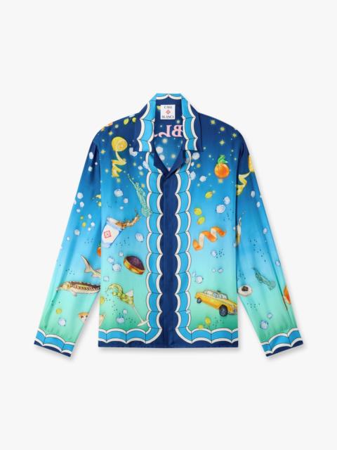 CASABLANCA Blue Gradient Casa Kaspia New York Long Sleeve Silk Shirt