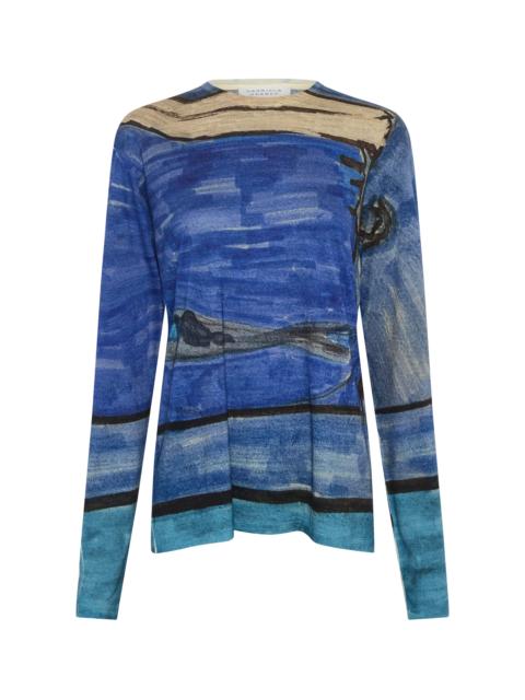 GABRIELA HEARST Isaro Long Sleeve T-shirt in Water Multi Printed Cashmere Jersey