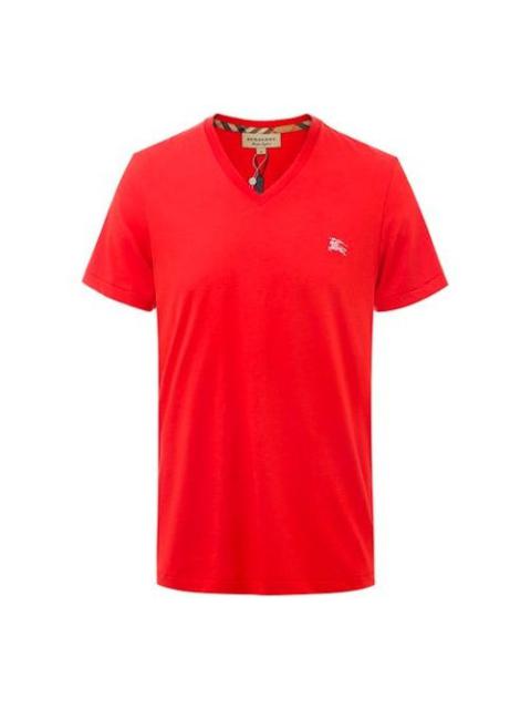 Burberry Men's Burberry SS21 V neck Embroidered Logo Short Sleeve Red 80022401