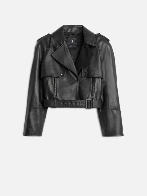 7 For All Mankind Italian Leather Cropped Moto Jacket in Black