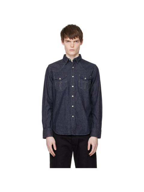 RRL by Ralph Lauren Navy Slim Fit Denim Western Shirt