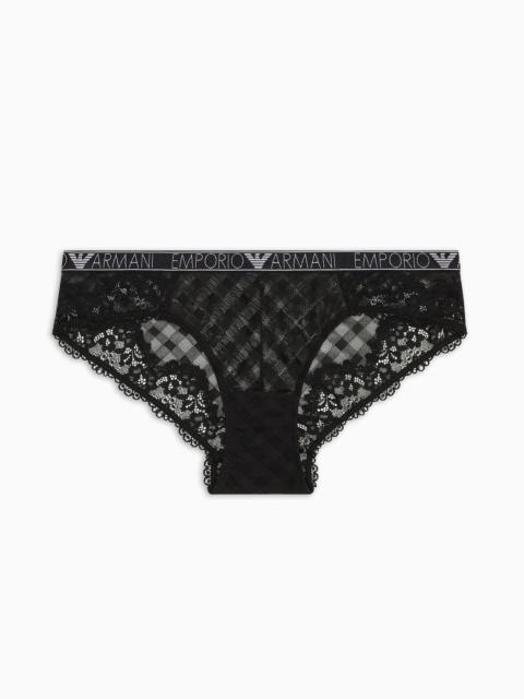 EMPORIO ARMANI ASV mesh briefs with lace and a gingham pattern