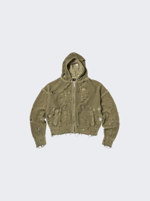 Thug Club Destroyed Knit Zip-up Hoodie Beige