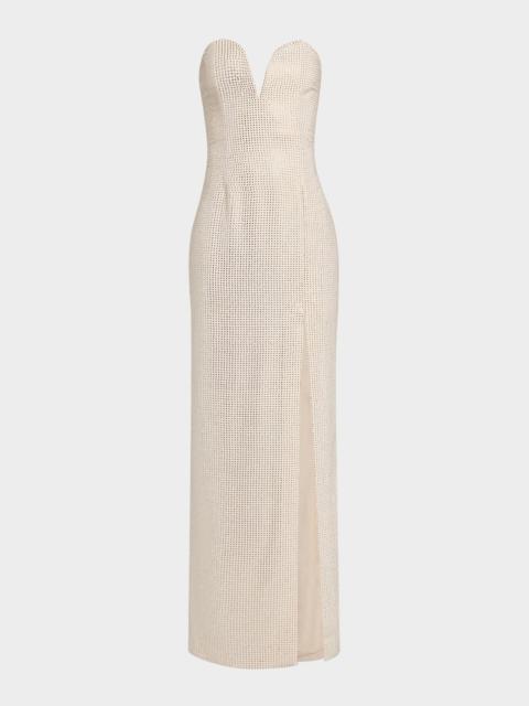 ROLAND MOURET Strapless Plunge Diamante Column Gown
