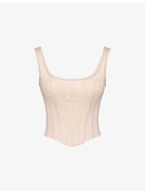 House of CB Mimi Embroidered Satin Corset Top