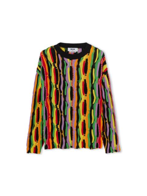 MSGM Cotton knit crewneck sweater with multicolor ruffles
