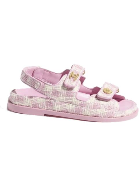 CHANEL Chanel Tweed Sandal Pink Ecru Cotton