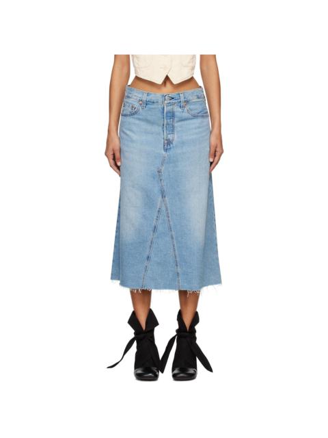 Blue High Rise A-Line Denim Midi Skirt