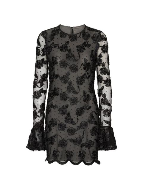 ROTATE flower mesh ls mini dress