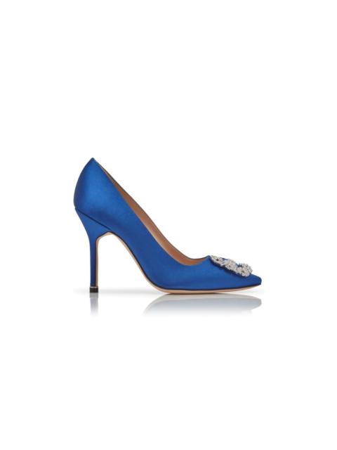 Manolo Blahnik Blue Satin Jewel Buckle Pumps