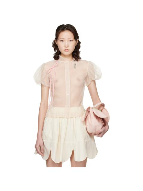 Simone Rocha Off-White Embellished Sheer Offset Fragment Collar Shirt