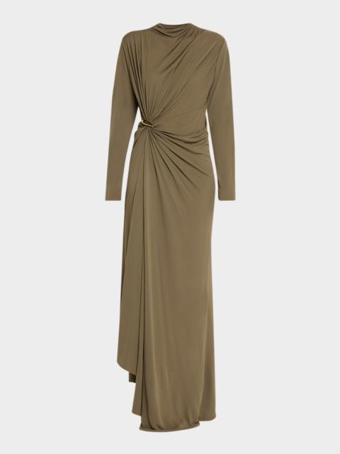Bottega Veneta Long-Sleeve Draped Matte Crepe Maxi Dress