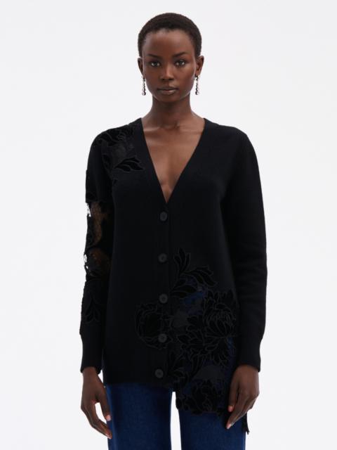 Oscar de la Renta GUIPURE INSET LONG CARDIGAN