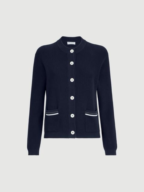 Brunello Cucinelli Cotton ribbed cardigan with shiny pocket details