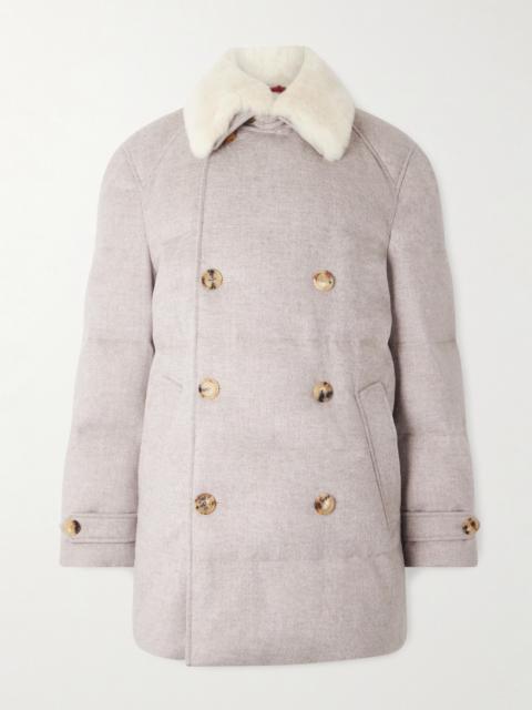 Brunello Cucinelli Double-Breasted Shearling-Trimmed Quilted Cashmere Down Coat