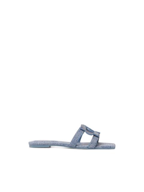 SIMKHAI Monogram denim-printed leather sandals