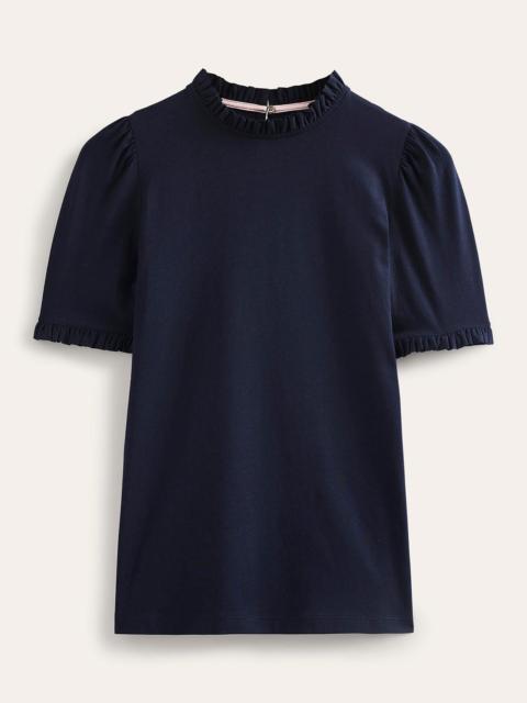 BODEN Supersoft Frill Detail T-shirt-Navy