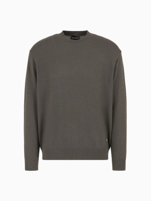 Mock-neck jumper in virgin wool with a micro-textured weave