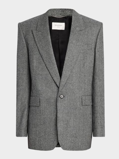 SAINT LAURENT Men's Wool Prince de Galles Plaid Jacket