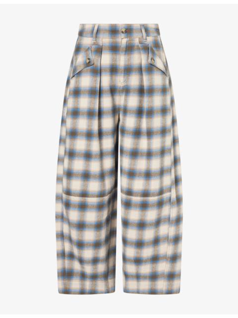 DAMSON MADDER. Mara Checked Barrel-Leg Cotton Trouser