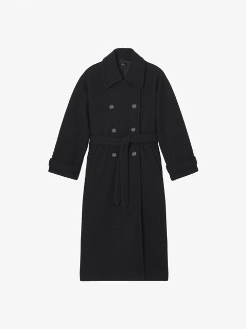 A.P.C. LEA COAT - OVERSIZED BLACK COAT IN BOILED ITALIAN WOOL