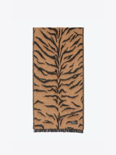 SAINT LAURENT tiger-print scarf in wool and mohair jacquard