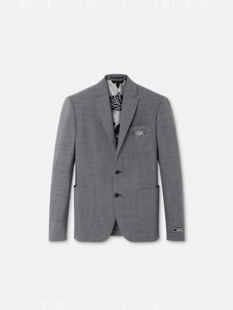 VERSACE Houndstooth Wool Single-Breasted Blazer