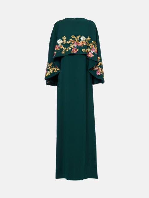 COSTARELLOS Caped embellished crêpe gown