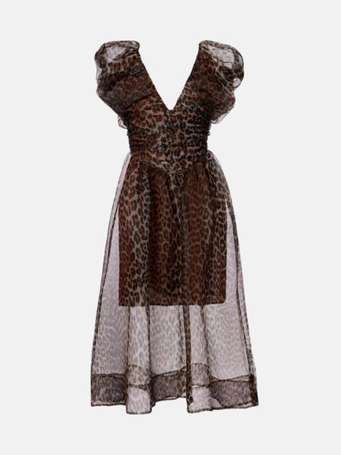 GANNI Leopard-print organza midi dress