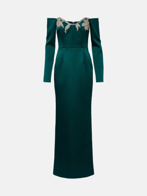 REBECCA VALLANCE Ellerie embellished off-shoulder gown