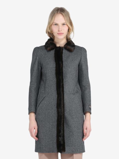 N°21 FAUX FUR-TRIM HERRINGBONE COAT