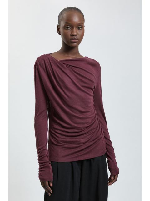 KAREN MILLEN Wool Blend Funnel Neck Ruche Jersey Top