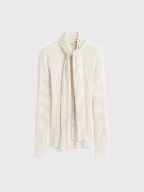 TOTEME Ribbed bow blouse ecru