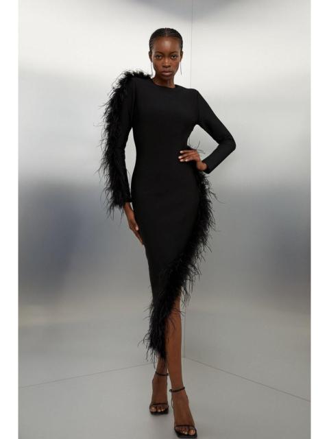 KAREN MILLEN Figure Form Bandage Knit Split Feather Hem Maxi Dress