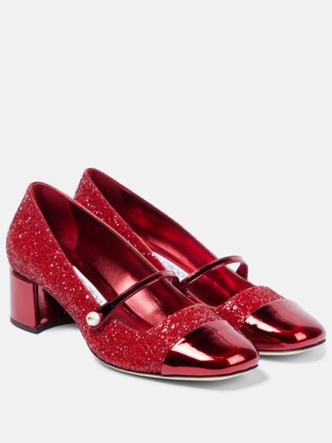 JIMMY CHOO Elisa 45 glitter leather Mary Jane pumps