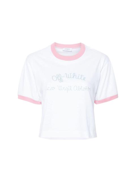 script-embroidered cropped T-shirt