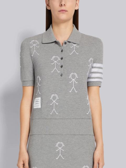 Thom Browne Light Grey Classic Pique Chain Stitch 4-Bar & Mrs. Thom Embroidery Short Sleeve Rib Cuff Polo