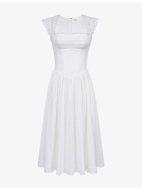 House of CB Fiorella Broderie Anglaise-Trim Stretch-Cotton Midi Dress