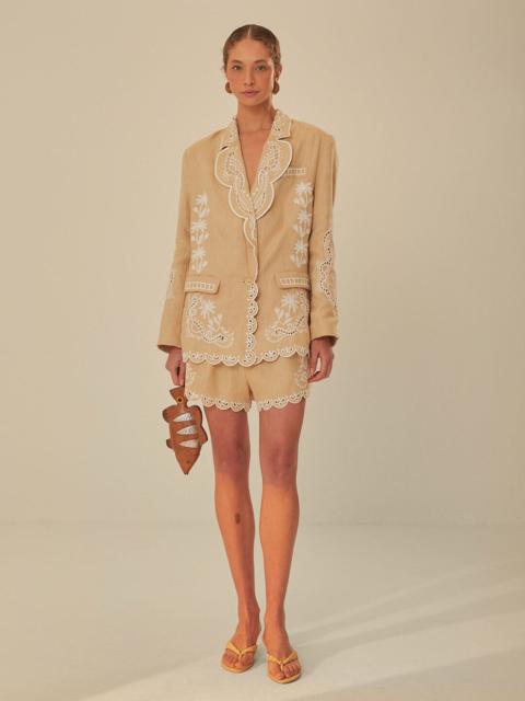 FARM RIO Khaki Embroidered Euroflax™ Premium Linen Shorts