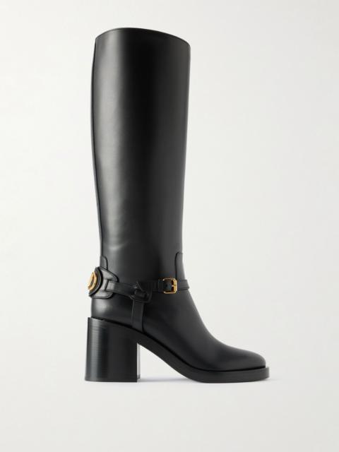 Valentino VLogo Signature 80 embellished leather knee boots Black