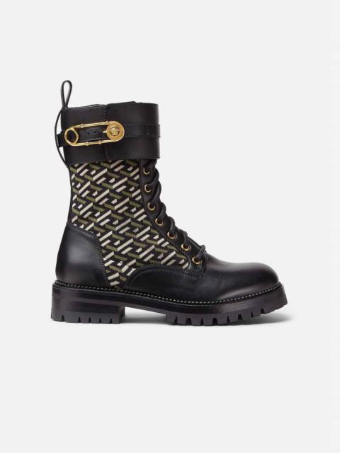 VERSACE Safety Pin La Greca Leather Boots