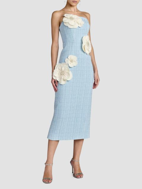MAC DUGGAL Women's Floral Appliqué Bouclé Strapless Midi-Dress - Powder Blue Multi