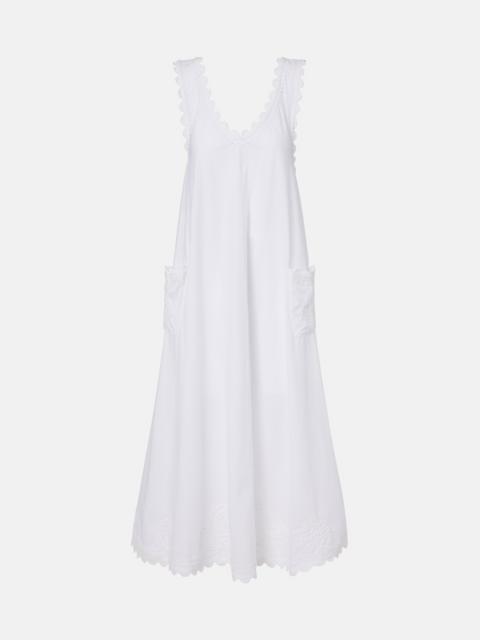 juliet dunn Embroidered scalloped cotton poplin midi dress