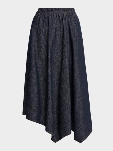 Brunello Cucinelli Asymmetric Metallic Denim Midi Skirt