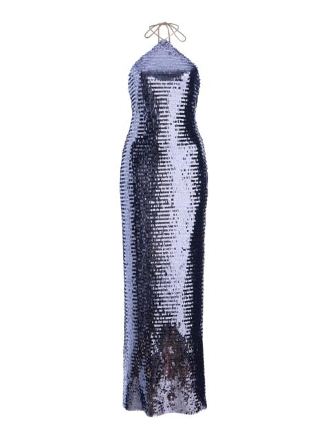 SEV Sequined Maxi Halter Dress purple
