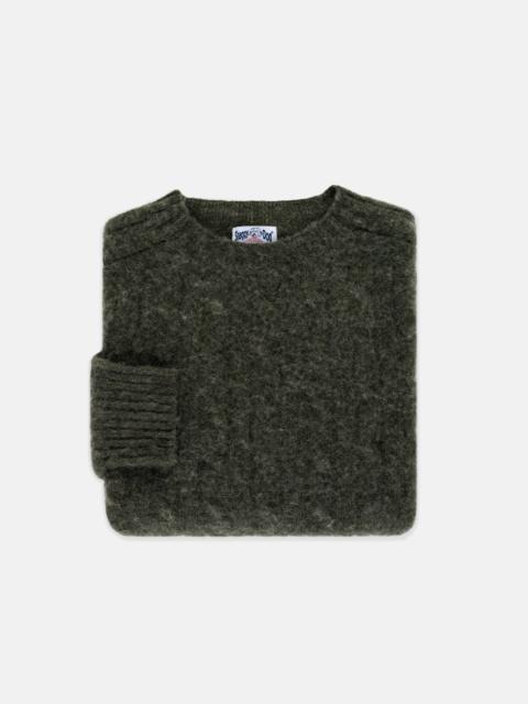 J. PRESS MADE-IN-SCOTLAND DARK GREEN SHAGGY DOG CABLEKNIT SWEATER - CLASSIC FIT