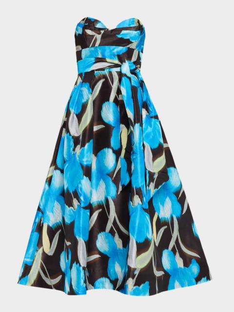 REBECCA VALLANCE Ingrid Strapless Floral-Print Midi Dress