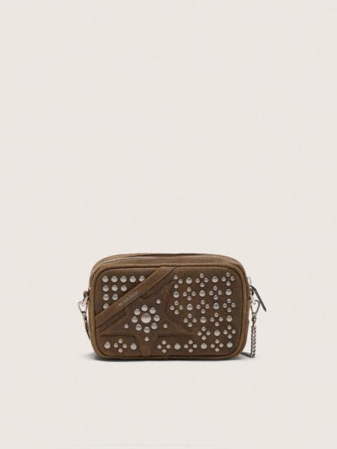 Golden Goose Mini Star Bag in military-green suede with tone-on-tone star and studs