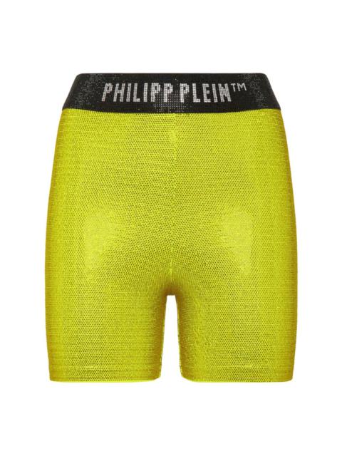 PHILIPP PLEIN logo-waistband rhinestone shorts